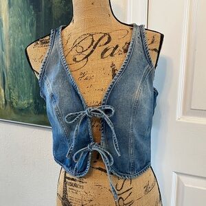 Wild Fable Blue Sleeveless Cropped Tied Front Denim Jeans Vest women’s S